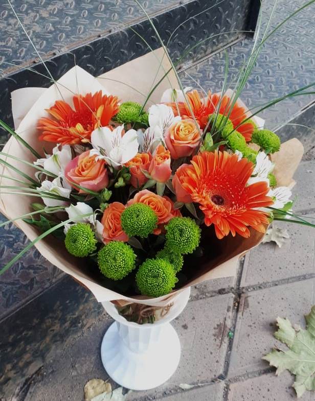 Букет цветов из: Герберы, Хризантемы, Альстромерии и Розы в Федотово