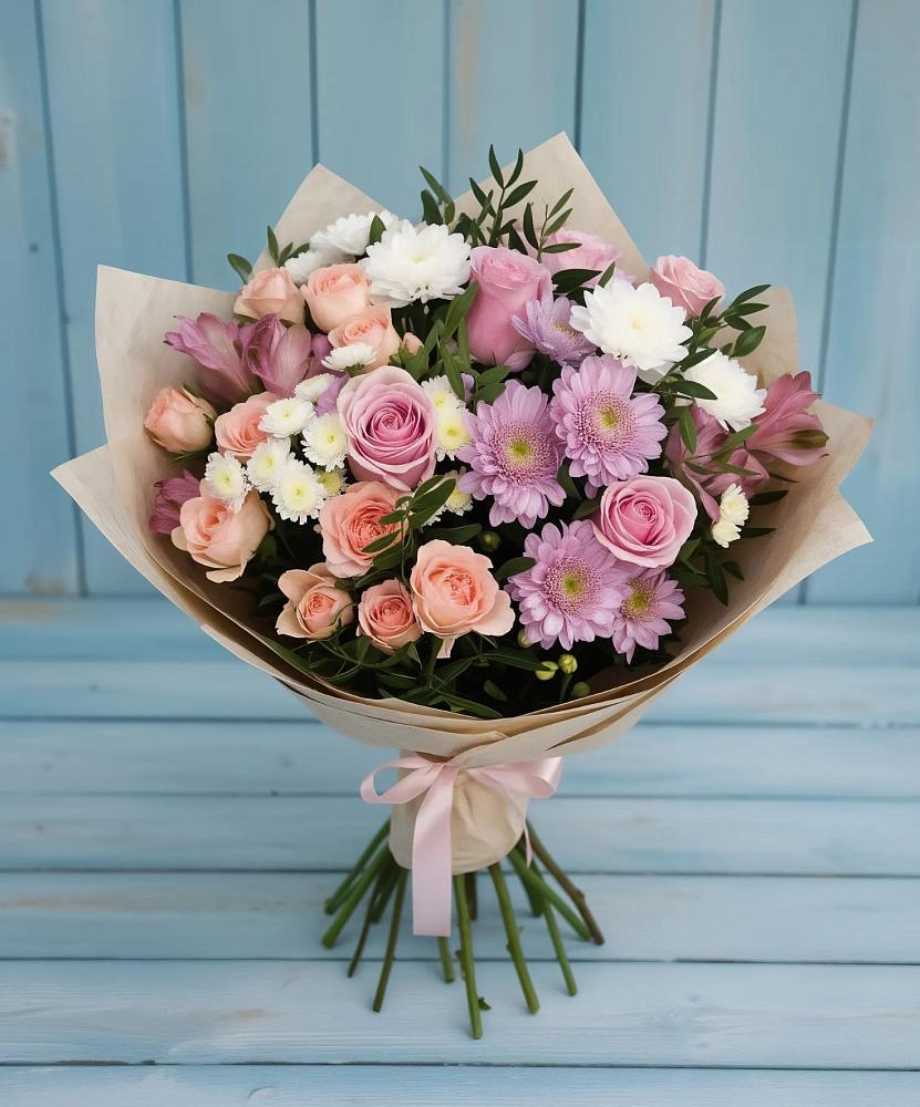 Букет цветов из: Хризантемы, Розы и Альстромерии в Федотово