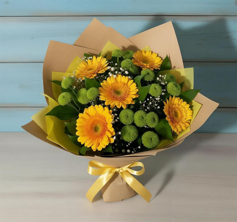 Букет цветов из: Герберы и Хризантемы в Федотово
