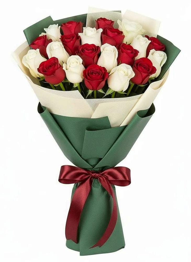 Букет Микс из красных и белых роз в Федотово