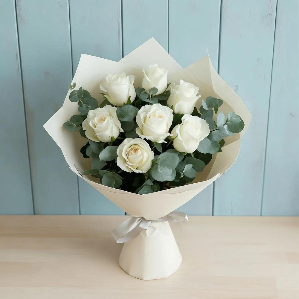 Букет Белые розы в Эвкалипте в Федотово