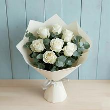 Букет Белые розы в Эвкалипте в Федотово