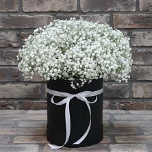 Цветочная композиция из Гипсофила в шляпной коробке в Федотово