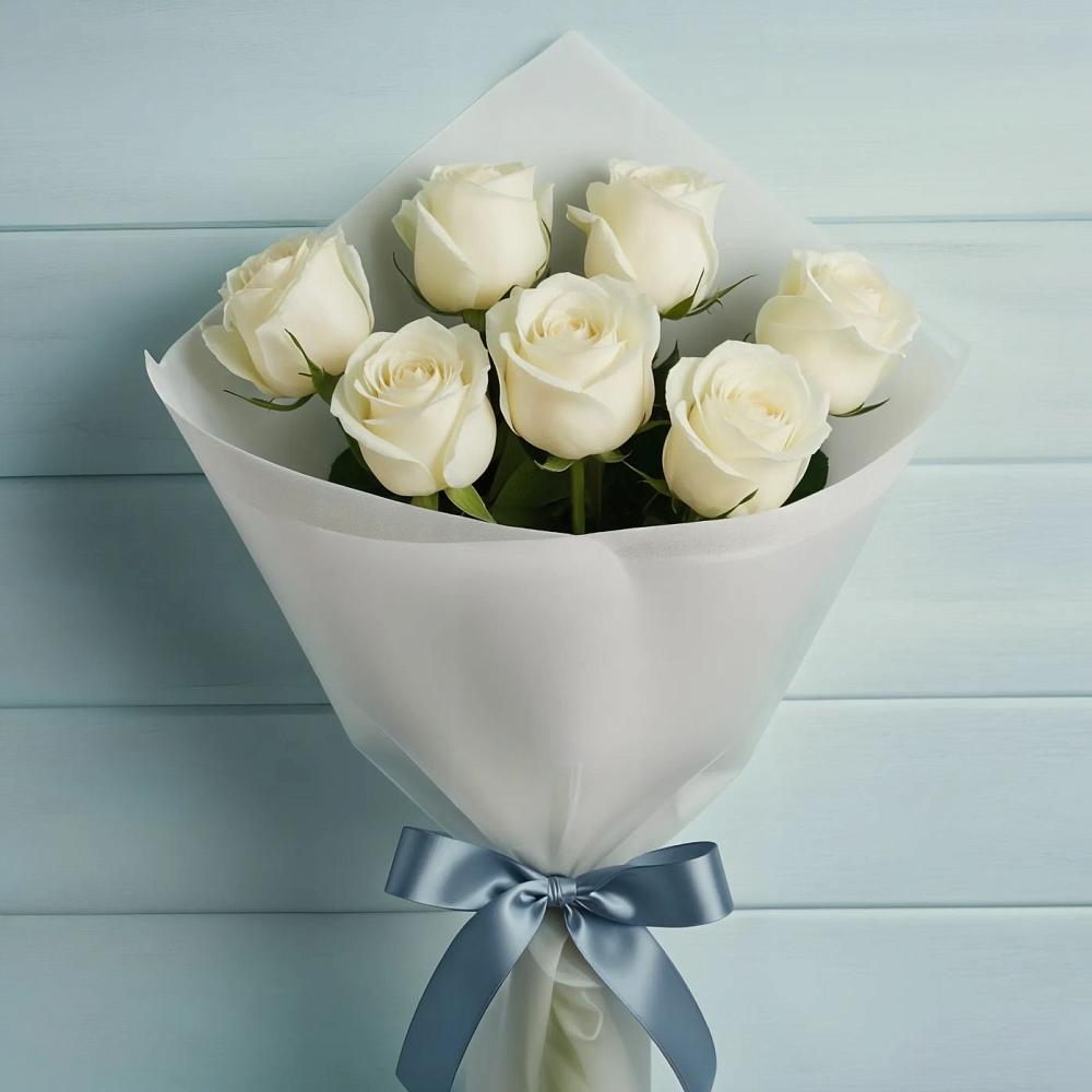 Букет 7 Белых роз Эдлесс Лав в Федотово